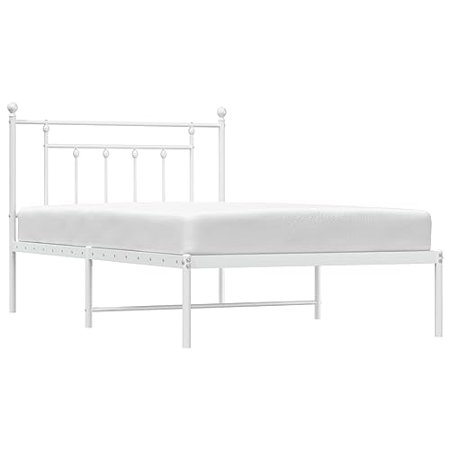 vidaXL Bettgestell, Bettrahmen mit Kopfteil Lattenrost, Metallbett Bett für Schlafzimmer, Einzelbett Gästebett, Metall Weiß 100x200cm von vidaXL