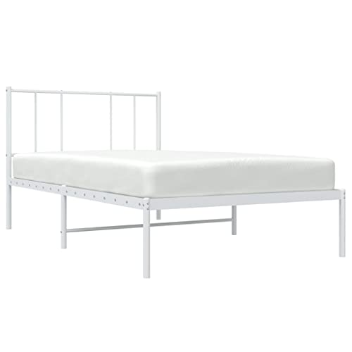 vidaXL Bettgestell, Bettrahmen mit Kopfteil Lattenrost, Metallbett Bett für Schlafzimmer, Einzelbett Gästebett, Metall Weiß 107x203cm von vidaXL