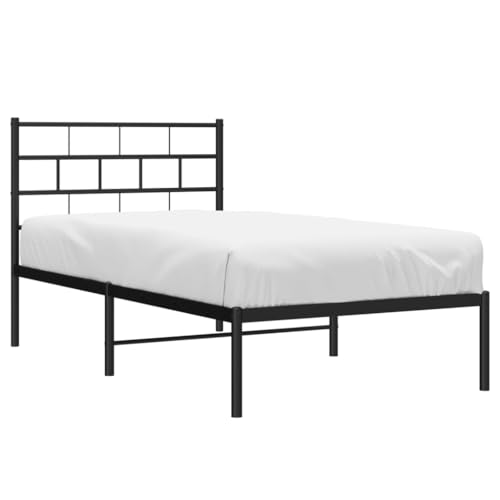 vidaXL Bettgestell, Bettrahmen mit Kopfteil Lattenrost Metall, Metallbett Bett für Schlafzimmer, Einzelbett Gästebett, Schwarz 75x190cm von vidaXL