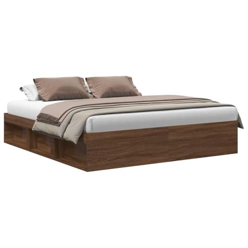 vidaXL Bettgestell, Bettrahmen mit Lattenrost, Bett Gästebett mit 6 Fächern, Doppelbett Schlafzimmerbett Schlafzimmermöbel, Braun Eichen-Optik 180x200cm vidaXL Bettgestell, Bettrahmen mit Lattenrost, Bett Gästebett mit 6 Fächern, Doppelbett Schlafzimmerbett Schlafzimmermöbel, Braun Eichen-Optik 180x200cm von vidaXL