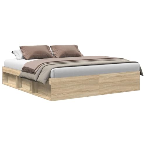 vidaXL Bettgestell, Bettrahmen mit Lattenrost, Bett Gästebett mit 6 Fächern, Doppelbett Schlafzimmerbett Schlafzimmermöbel, Sonoma-Eiche 180x200cm vidaXL Bettgestell, Bettrahmen mit Lattenrost, Bett Gästebett mit 6 Fächern, Doppelbett Schlafzimmerbett Schlafzimmermöbel, Sonoma-Eiche 180x200cm von vidaXL