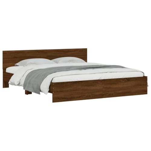 vidaXL Bettgestell, Bettrahmen mit Lattenrost, Bett Gästebett mit Kopfteil, Doppelbett Schlafzimmerbett Schlafzimmermöbel, Braun Eiche-Optik 160x200cm vidaXL Bettgestell, Bettrahmen mit Lattenrost, Bett Gästebett mit Kopfteil, Doppelbett Schlafzimmerbett Schlafzimmermöbel, Braun Eiche-Optik 160x200cm von vidaXL