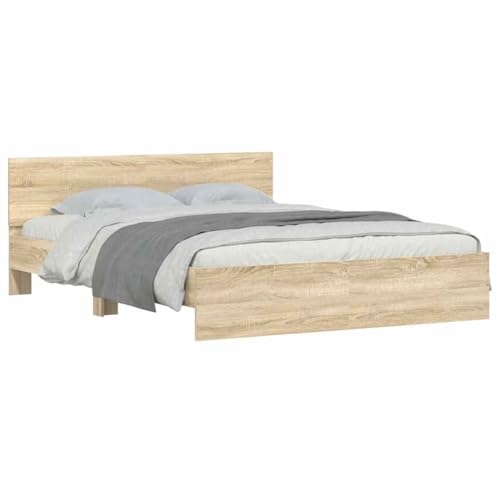 vidaXL Bettgestell, Bettrahmen mit Lattenrost, Bett Gästebett mit Kopfteil, Doppelbett Schlafzimmerbett Schlafzimmermöbel, Sonoma-Eiche 140x200cm vidaXL Bettgestell, Bettrahmen mit Lattenrost, Bett Gästebett mit Kopfteil, Doppelbett Schlafzimmerbett Schlafzimmermöbel, Sonoma-Eiche 140x200cm von vidaXL