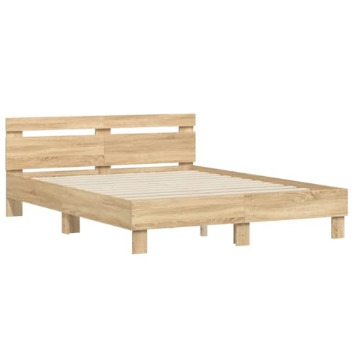 vidaXL Bettgestell, Bettrahmen mit Lattenrost, Bett Gästebett mit Kopfteil, Doppelbett Schlafzimmerbett Schlafzimmermöbel, Sonoma-Eiche 140x200cm vidaXL Bettgestell, Bettrahmen mit Lattenrost, Bett Gästebett mit Kopfteil, Doppelbett Schlafzimmerbett Schlafzimmermöbel, Sonoma-Eiche 140x200cm von vidaXL