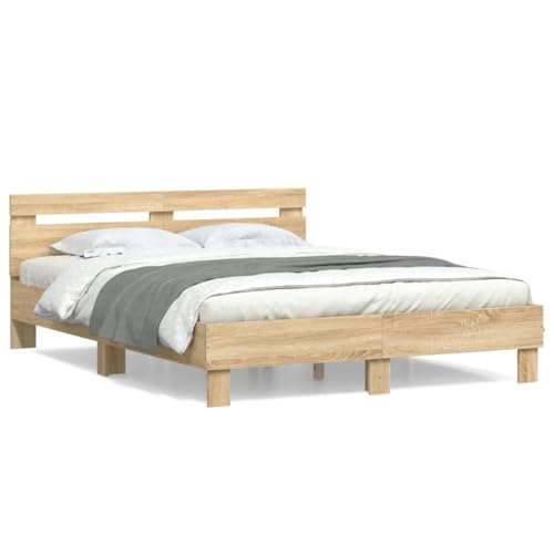 vidaXL Bettgestell, Bettrahmen mit Lattenrost, Bett Gästebett mit Kopfteil, Doppelbett Schlafzimmerbett Schlafzimmermöbel, Sonoma-Eiche 140x200cm von vidaXL