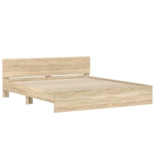 vidaXL Bettgestell, Bettrahmen mit Lattenrost, Bett Gästebett mit Kopfteil, Doppelbett Schlafzimmerbett Schlafzimmermöbel, Sonoma-Eiche 180x200cm vidaXL Bettgestell, Bettrahmen mit Lattenrost, Bett Gästebett mit Kopfteil, Doppelbett Schlafzimmerbett Schlafzimmermöbel, Sonoma-Eiche 180x200cm von vidaXL