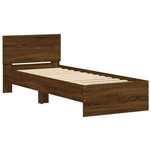 vidaXL Bettgestell, Bettrahmen mit Lattenrost, Bett Gästebett mit Kopfteil, Einzelbett Schlafzimmerbett Schlafzimmermöbel, Braun Eichen-Optik 90x190cm von vidaXL