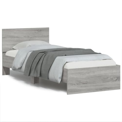 vidaXL Bettgestell, Bettrahmen mit Lattenrost, Bett Gästebett mit Kopfteil, Einzelbett Schlafzimmerbett Schlafzimmermöbel, Grau Sonoma 90x190cm Holzwerkstoff vidaXL Bettgestell, Bettrahmen mit Lattenrost, Bett Gästebett mit Kopfteil, Einzelbett Schlafzimmerbett Schlafzimmermöbel, Grau Sonoma 90x190cm Holzwerkstoff von vidaXL