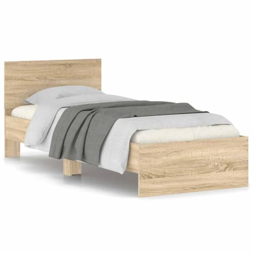 vidaXL Bettgestell, Bettrahmen mit Lattenrost, Bett Gästebett mit Kopfteil, Einzelbett Schlafzimmerbett Schlafzimmermöbel, Sonoma-Eiche 90x190cm Holzwerkstoff vidaXL Bettgestell, Bettrahmen mit Lattenrost, Bett Gästebett mit Kopfteil, Einzelbett Schlafzimmerbett Schlafzimmermöbel, Sonoma-Eiche 90x190cm Holzwerkstoff von vidaXL