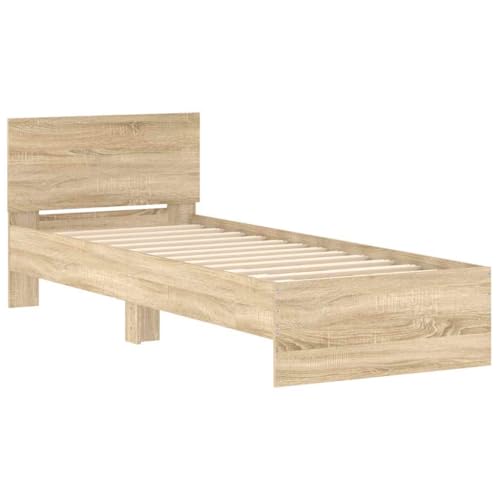 vidaXL Bettgestell, Bettrahmen mit Lattenrost, Bett Gästebett mit Kopfteil, Einzelbett Schlafzimmerbett Schlafzimmermöbel, Sonoma-Eiche 90x200cm Holzwerkstoff vidaXL Bettgestell, Bettrahmen mit Lattenrost, Bett Gästebett mit Kopfteil, Einzelbett Schlafzimmerbett Schlafzimmermöbel, Sonoma-Eiche 90x200cm Holzwerkstoff von vidaXL