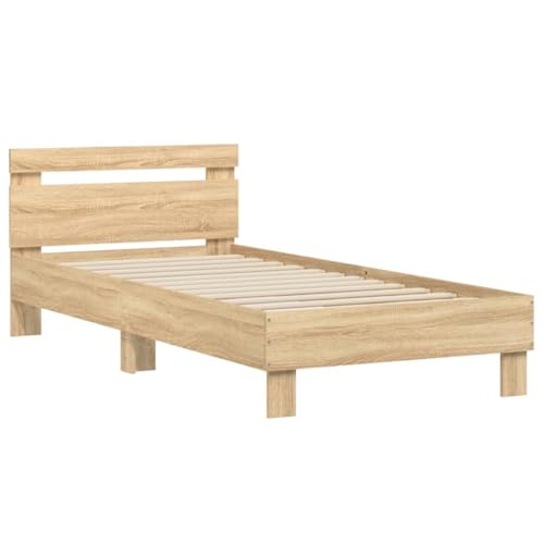 vidaXL Bettgestell, Bettrahmen mit Lattenrost, Bett Gästebett mit Kopfteil, Einzelbett Schlafzimmerbett Schlafzimmermöbel, Sonoma-Eiche 90x200cm vidaXL Bettgestell, Bettrahmen mit Lattenrost, Bett Gästebett mit Kopfteil, Einzelbett Schlafzimmerbett Schlafzimmermöbel, Sonoma-Eiche 90x200cm von vidaXL