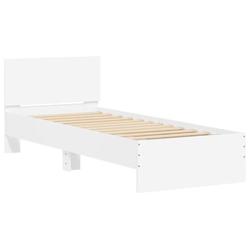 vidaXL Bettgestell, Bettrahmen mit Lattenrost, Bett Gästebett mit Kopfteil, Einzelbett Schlafzimmerbett Schlafzimmermöbel, Weiß 90x190cm Holzwerkstoff von vidaXL