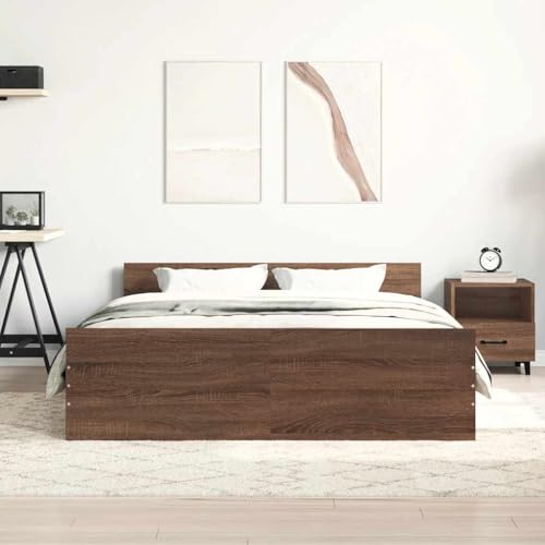 vidaXL Bettgestell, Bettrahmen mit Lattenrost, Bett Gästebett mit Kopfteil Fußteil, Doppelbett Schlafzimmerbett Schlafzimmermöbelt, Braun Eiche-Optik 120x200cm vidaXL Bettgestell, Bettrahmen mit Lattenrost, Bett Gästebett mit Kopfteil Fußteil, Doppelbett Schlafzimmerbett Schlafzimmermöbelt, Braun Eiche-Optik 120x200cm von vidaXL