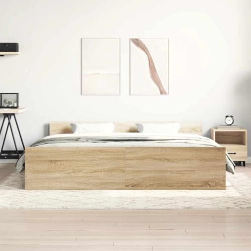 vidaXL Bettgestell, Bettrahmen mit Lattenrost, Bett Gästebett mit Kopfteil Fußteil, Doppelbett Schlafzimmerbett Schlafzimmermöbelt, Sonoma-Eiche 200x200cm vidaXL Bettgestell, Bettrahmen mit Lattenrost, Bett Gästebett mit Kopfteil Fußteil, Doppelbett Schlafzimmerbett Schlafzimmermöbelt, Sonoma-Eiche 200x200cm von vidaXL