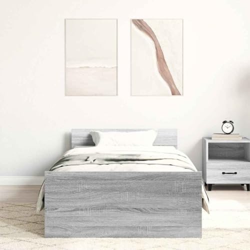 vidaXL Bettgestell, Bettrahmen mit Lattenrost, Bett Gästebett mit Kopfteil Fußteil, Einzelbett Schlafzimmerbett Schlafzimmermöbel, Grau Sonoma 90x190cm Holzwerkstoff vidaXL Bettgestell, Bettrahmen mit Lattenrost, Bett Gästebett mit Kopfteil Fußteil, Einzelbett Schlafzimmerbett Schlafzimmermöbel, Grau Sonoma 90x190cm Holzwerkstoff von vidaXL