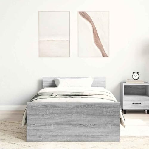 vidaXL Bettgestell, Bettrahmen mit Lattenrost, Bett Gästebett mit Kopfteil Fußteil, Einzelbett Schlafzimmerbett Schlafzimmermöbel, Grau Sonoma 90x200cm Holzwerkstoff vidaXL Bettgestell, Bettrahmen mit Lattenrost, Bett Gästebett mit Kopfteil Fußteil, Einzelbett Schlafzimmerbett Schlafzimmermöbel, Grau Sonoma 90x200cm Holzwerkstoff von vidaXL