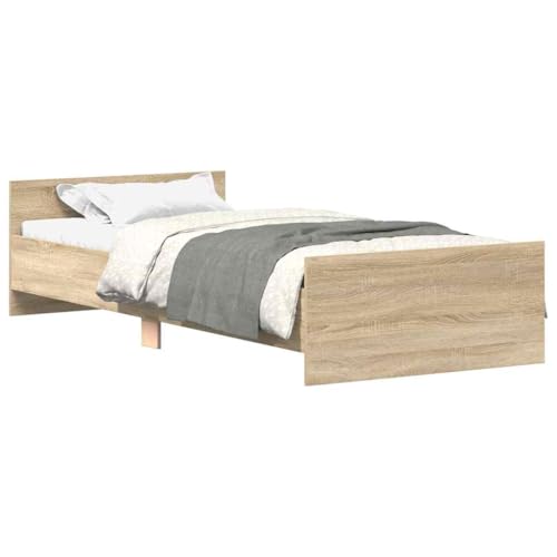 vidaXL Bettgestell, Bettrahmen mit Lattenrost, Bett Gästebett mit Kopfteil Fußteil, Einzelbett Schlafzimmerbett Schlafzimmermöbel, Sonoma-Eiche 90x200cm Holzwerkstoff von vidaXL