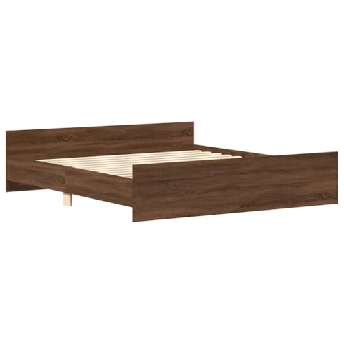 vidaXL Bettgestell, Bettrahmen mit Lattenrost, Bett Gästebett mit Kopfteil Fußteil, Metallbett Doppelbett Schlafzimmerbett, Braun Eiche-Optik 160x200cm vidaXL Bettgestell, Bettrahmen mit Lattenrost, Bett Gästebett mit Kopfteil Fußteil, Metallbett Doppelbett Schlafzimmerbett, Braun Eiche-Optik 160x200cm von vidaXL