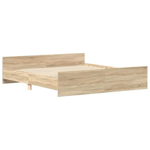 vidaXL Bettgestell, Bettrahmen mit Lattenrost, Bett Gästebett mit Kopfteil Fußteil, Metallbett Doppelbett Schlafzimmerbett, Sonoma-Eiche 180x200cm vidaXL Bettgestell, Bettrahmen mit Lattenrost, Bett Gästebett mit Kopfteil Fußteil, Metallbett Doppelbett Schlafzimmerbett, Sonoma-Eiche 180x200cm von vidaXL