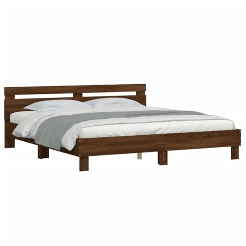 vidaXL Bettgestell, Bettrahmen mit Lattenrost, Bett Gästebett mit Kopfteil LED-Beleuchtung, Doppelbett Schlafzimmerbett Schlafzimmermöbel, Braun Eiche-Optik 180x200cm vidaXL Bettgestell, Bettrahmen mit Lattenrost, Bett Gästebett mit Kopfteil LED-Beleuchtung, Doppelbett Schlafzimmerbett Schlafzimmermöbel, Braun Eiche-Optik 180x200cm von vidaXL