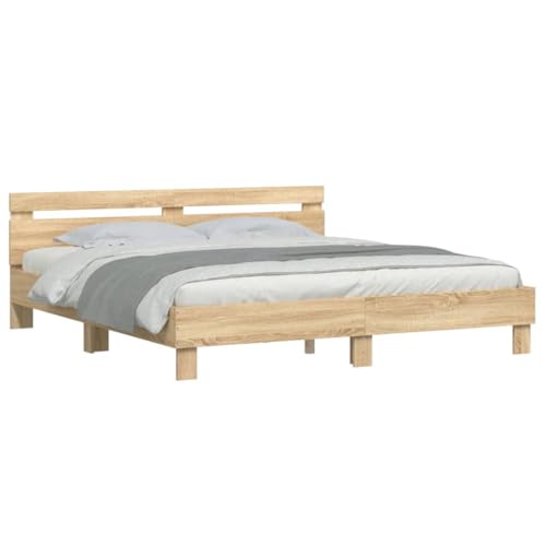 vidaXL Bettgestell, Bettrahmen mit Lattenrost, Bett Gästebett mit Kopfteil LED-Beleuchtung, Doppelbett Schlafzimmerbett Schlafzimmermöbel, Sonoma-Eiche 180x200cm vidaXL Bettgestell, Bettrahmen mit Lattenrost, Bett Gästebett mit Kopfteil LED-Beleuchtung, Doppelbett Schlafzimmerbett Schlafzimmermöbel, Sonoma-Eiche 180x200cm von vidaXL