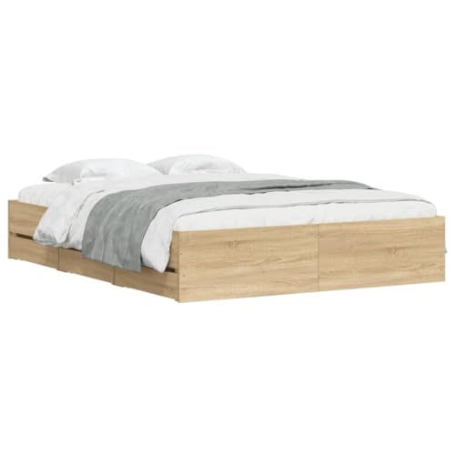 vidaXL Bettgestell, Bettrahmen mit Lattenrost, Bett Gästebett mit Schubladen, Doppelbett Schlafzimmerbett Schlafzimmermöbel, Sonoma-Eiche 140x200cm Holzwerkstoff vidaXL Bettgestell, Bettrahmen mit Lattenrost, Bett Gästebett mit Schubladen, Doppelbett Schlafzimmerbett Schlafzimmermöbel, Sonoma-Eiche 140x200cm Holzwerkstoff von vidaXL