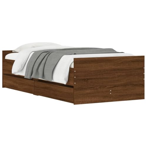 vidaXL Bettgestell, Bettrahmen mit Lattenrost, Bett Gästebett mit Schubladen, Einzelbett Schlafzimmerbett Schlafzimmermöbel, Braun Eichen-Optik 90x200cm vidaXL Bettgestell, Bettrahmen mit Lattenrost, Bett Gästebett mit Schubladen, Einzelbett Schlafzimmerbett Schlafzimmermöbel, Braun Eichen-Optik 90x200cm von vidaXL
