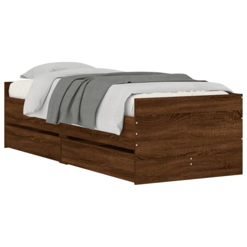 vidaXL Bettgestell, Bettrahmen mit Lattenrost, Bett Gästebett mit Schubladen, Einzelbett Schlafzimmerbett Schlafzimmermöbel, Braun Eichen-Optik 90x200cm vidaXL Bettgestell, Bettrahmen mit Lattenrost, Bett Gästebett mit Schubladen, Einzelbett Schlafzimmerbett Schlafzimmermöbel, Braun Eichen-Optik 90x200cm von vidaXL