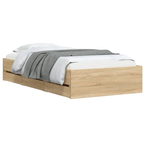 vidaXL Bettgestell, Bettrahmen mit Lattenrost, Bett Gästebett mit Schubladen, Einzelbett Schlafzimmerbett Schlafzimmermöbel, Sonoma-Eiche 100x200cm Holzwerkstoff vidaXL Bettgestell, Bettrahmen mit Lattenrost, Bett Gästebett mit Schubladen, Einzelbett Schlafzimmerbett Schlafzimmermöbel, Sonoma-Eiche 100x200cm Holzwerkstoff von vidaXL