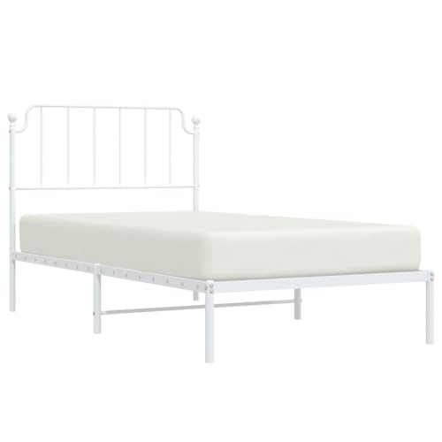 vidaXL Bettgestell, Bettrahmen mit Lattenrost Metallbeinen, Bett Gästebett mit Kopfteil, Metallbett Einzelbett Schlafzimmerbett, Weiß 100x190cm Metall von vidaXL