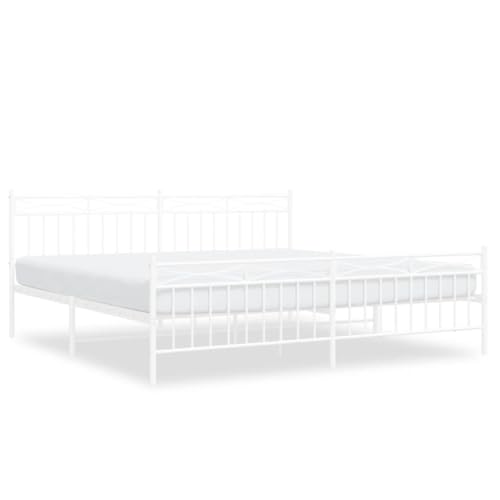 vidaXL Bettgestell, Bettrahmen mit Lattenrost Metallbeinen, Bett Gästebett mit Kopfteil Fußteil, Metallbett Doppelbett Schlafzimmerbett, Weiß 200x200cm Metall vidaXL Bettgestell, Bettrahmen mit Lattenrost Metallbeinen, Bett Gästebett mit Kopfteil Fußteil, Metallbett Doppelbett Schlafzimmerbett, Weiß 200x200cm Metall von vidaXL