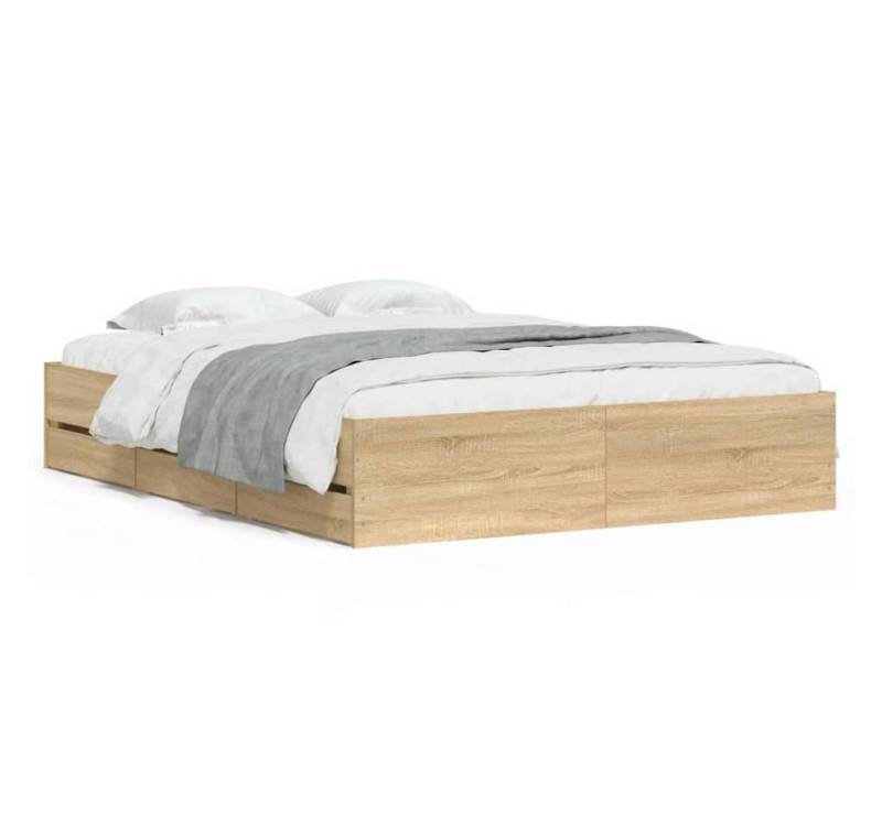 vidaXL Bettgestell, Bettrahmen mit Schubladen Sonoma-Eiche 140x200cm Holzwerkstoff von vidaXL