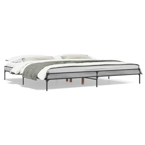 vidaXL Bettgestell, Bett mit Metallbeine Sperrholzlatten, Doppelbett für Schlafzimmer, Modern, Grau Sonoma 200x200cm Holzwerkstoff Metall von vidaXL