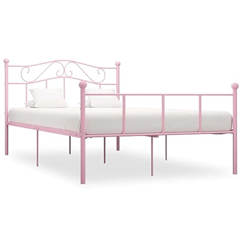 vidaXL Bettgestell Bett Metallbett Schlafzimmerbett Doppelbett Bettrahmen Schlafzimmermöbel Ehebett Lattenrost Rosa Metall 120x200cm von vidaXL