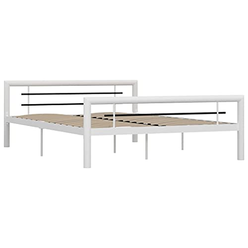 vidaXL Bettgestell Bett Metallbett Schlafzimmerbett Doppelbett Bettrahmen Schlafzimmermöbel Ehebett Lattenrost Weiß Schwarz Metall 120x200cm vidaXL Bettgestell Bett Metallbett Schlafzimmerbett Doppelbett Bettrahmen Schlafzimmermöbel Ehebett Lattenrost Weiß Schwarz Metall 120x200cm von vidaXL