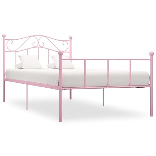 vidaXL Bettgestell Bett Metallbett Schlafzimmerbett Einzelbett Bettrahmen Schlafzimmermöbel Ehebett Lattenrost Rosa Metall 100x200cm von vidaXL