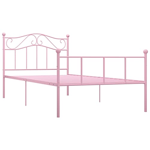 vidaXL Bettgestell Bett Metallbett Schlafzimmerbett Einzelbett Bettrahmen Schlafzimmermöbel Ehebett Lattenrost Rosa Metall 90x200cm von vidaXL