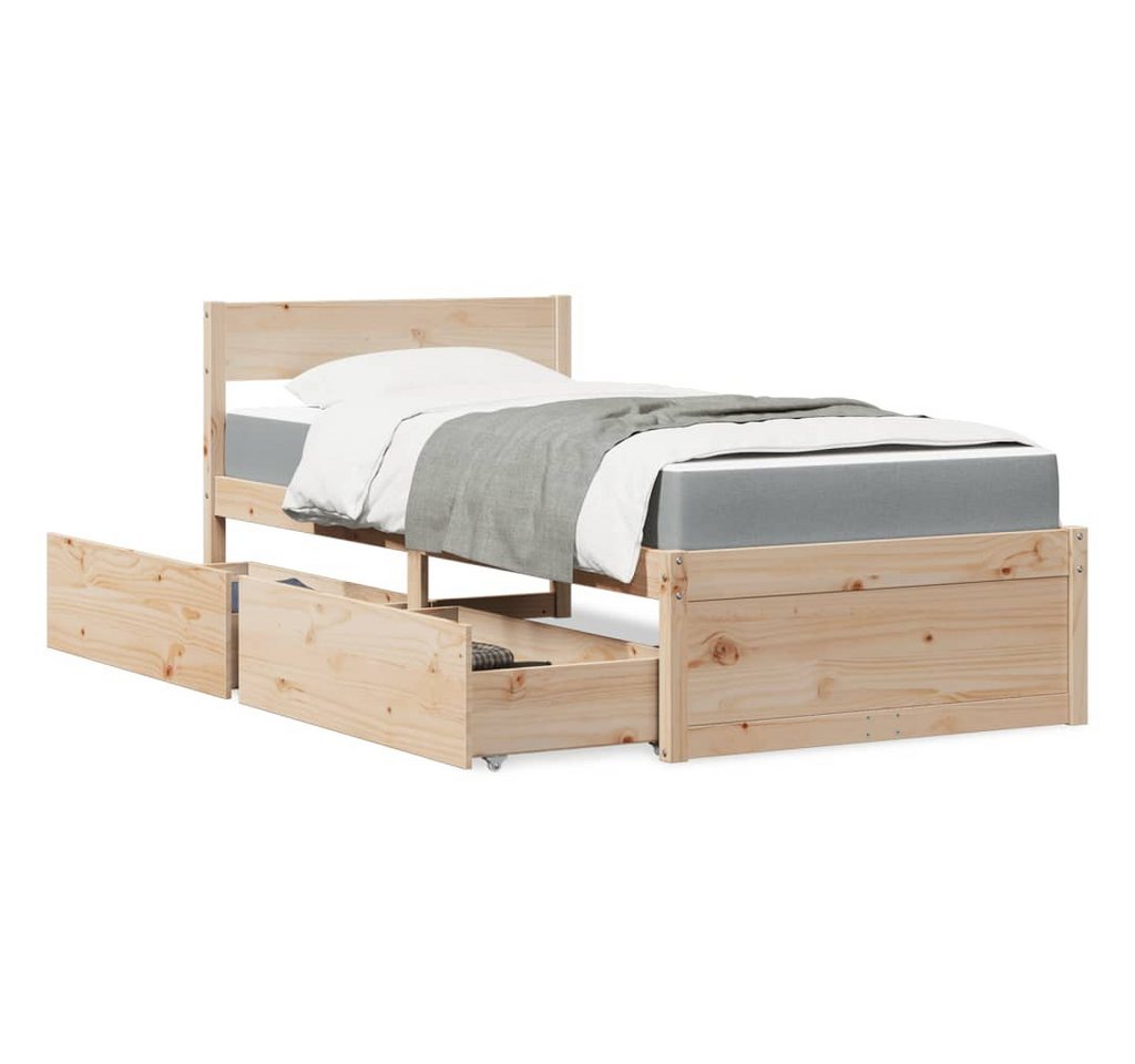 vidaXL Bettgestell Bett mit Schubladen und Matratze 90x200 cm Massivholz Kiefer Bett Bett von vidaXL