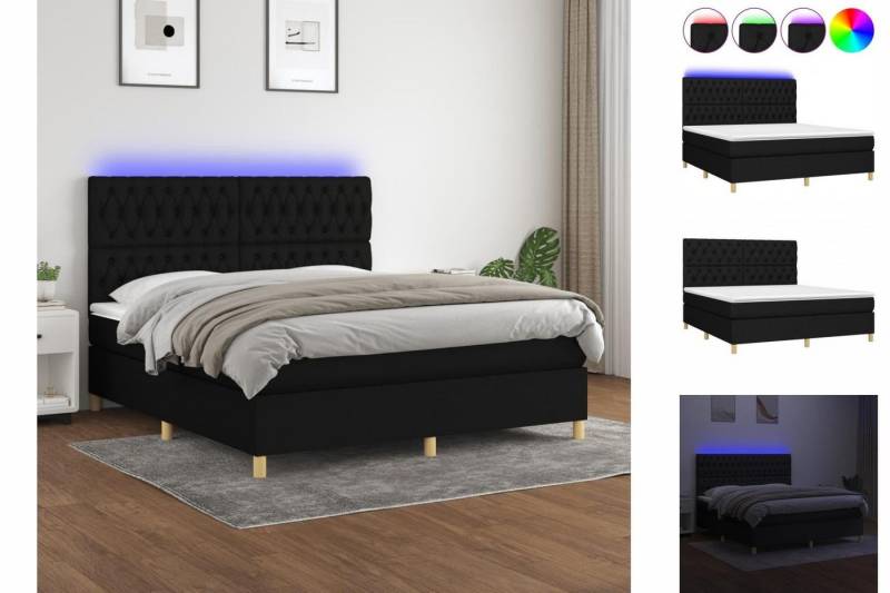 vidaXL Bettgestell Boxspringbett mit Matratze LED Schwarz 160x200 cm Stoff Bett Bettgest von vidaXL