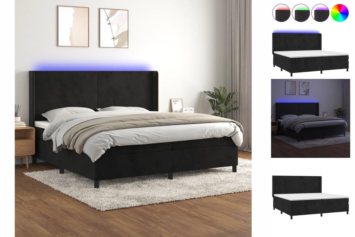 vidaXL Bettgestell Boxspringbett mit Matratze LED Schwarz 200x200 cm Samt Bett Bettgeste von vidaXL