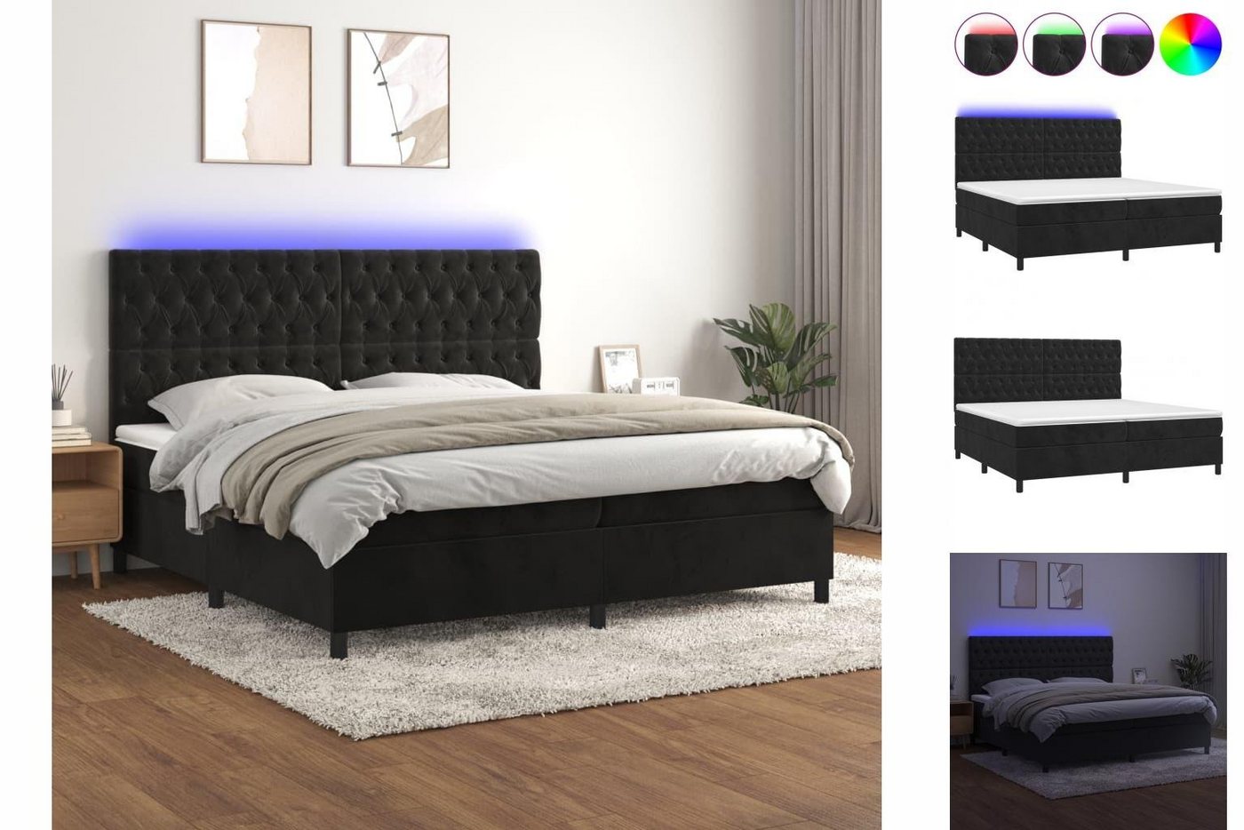 vidaXL Bettgestell Boxspringbett mit Matratze LED Schwarz 200x200 cm Samt Bett Bettgeste von vidaXL