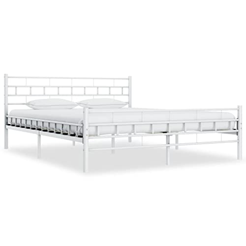 vidaXL Bettgestell Doppelbett Bett Metallbett Bettrahmen Lattenrost Schlafzimmerbett Schlafzimmermöbel Ehebett Weiß Metall 200x200cm von vidaXL