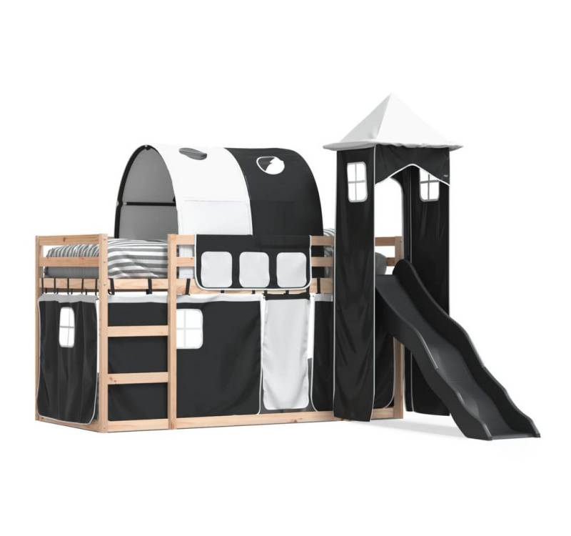 vidaXL Bettgestell Etagenbett mit Rutsche und Gardinen Weiß und Schwarz 90x200 cm Bett Be von vidaXL