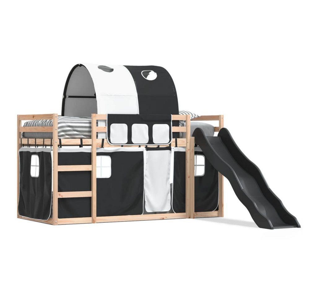 vidaXL Bettgestell Etagenbett mit Rutsche und Gardinen Weiß und Schwarz 90x200 cm Bett Be von vidaXL