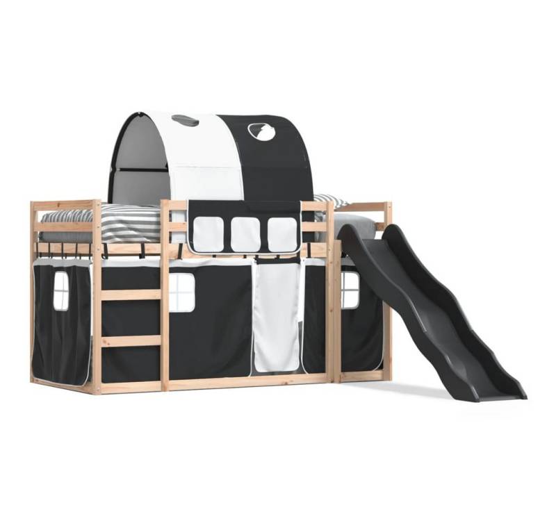 vidaXL Bettgestell Etagenbett mit Rutsche und Gardinen Weiß und Schwarz 90x200 cm Bett Be von vidaXL