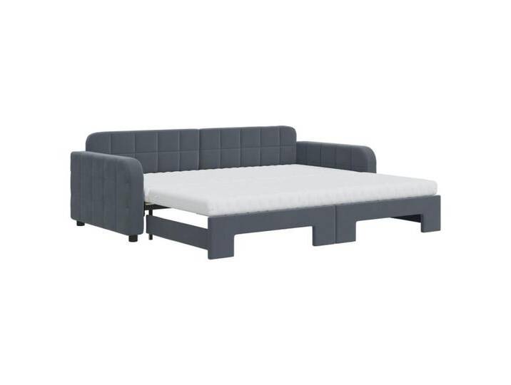 vidaXL Bettgestell Gästebett Tagesbett Ausziehbar mit Matratzen Dunkelgrau 90x200 cm Samt, grau von vidaXL