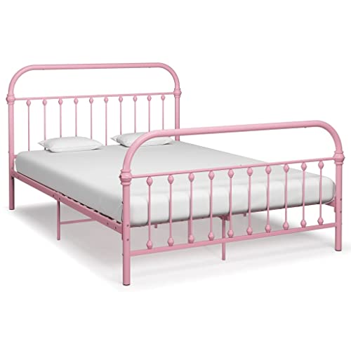 vidaXL Bettgestell Klassisch Metallbett Bett Doppelbett Schlafzimmerbett Bettrahmen Lattenrost Ehebett Schlafzimmermöbel Rosa Metall 140x200cm von vidaXL