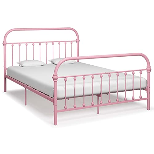 vidaXL Bettgestell Klassisch Metallbett Bett Doppelbett Schlafzimmerbett Bettrahmen Lattenrost Ehebett Schlafzimmermöbel Rosa Metall 160x200cm von vidaXL