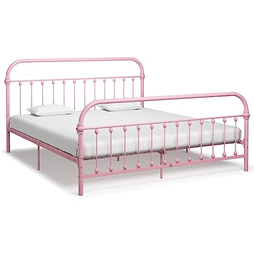 vidaXL Bettgestell Klassisch Metallbett Bett Doppelbett Schlafzimmerbett Bettrahmen Lattenrost Ehebett Schlafzimmermöbel Rosa Metall 180x200cm von vidaXL