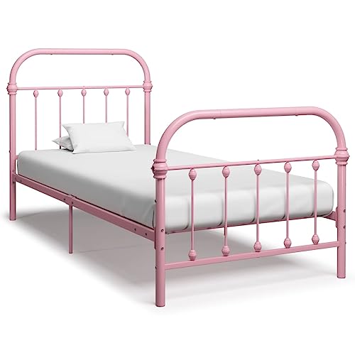 vidaXL Bettgestell Klassisch Metallbett Bett Einzelbett Schlafzimmerbett Bettrahmen Lattenrost Ehebett Schlafzimmermöbel Rosa Metall 100x200cm von vidaXL